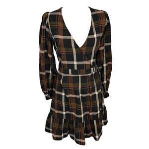 FRNCH Paris Plaid Flannel Western Style Faux Wrap Dress